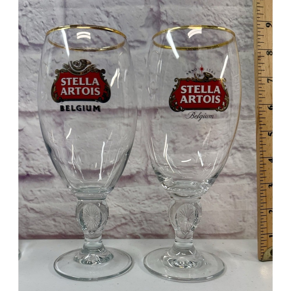 Stella Artois Gold Rim Beer Chalice Glasses Set of 2 Belgium Pint *BRAND NEW*